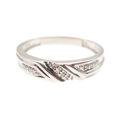925 Sterling Silver Real Round-Cut Diamond Band Ring Size 10.25