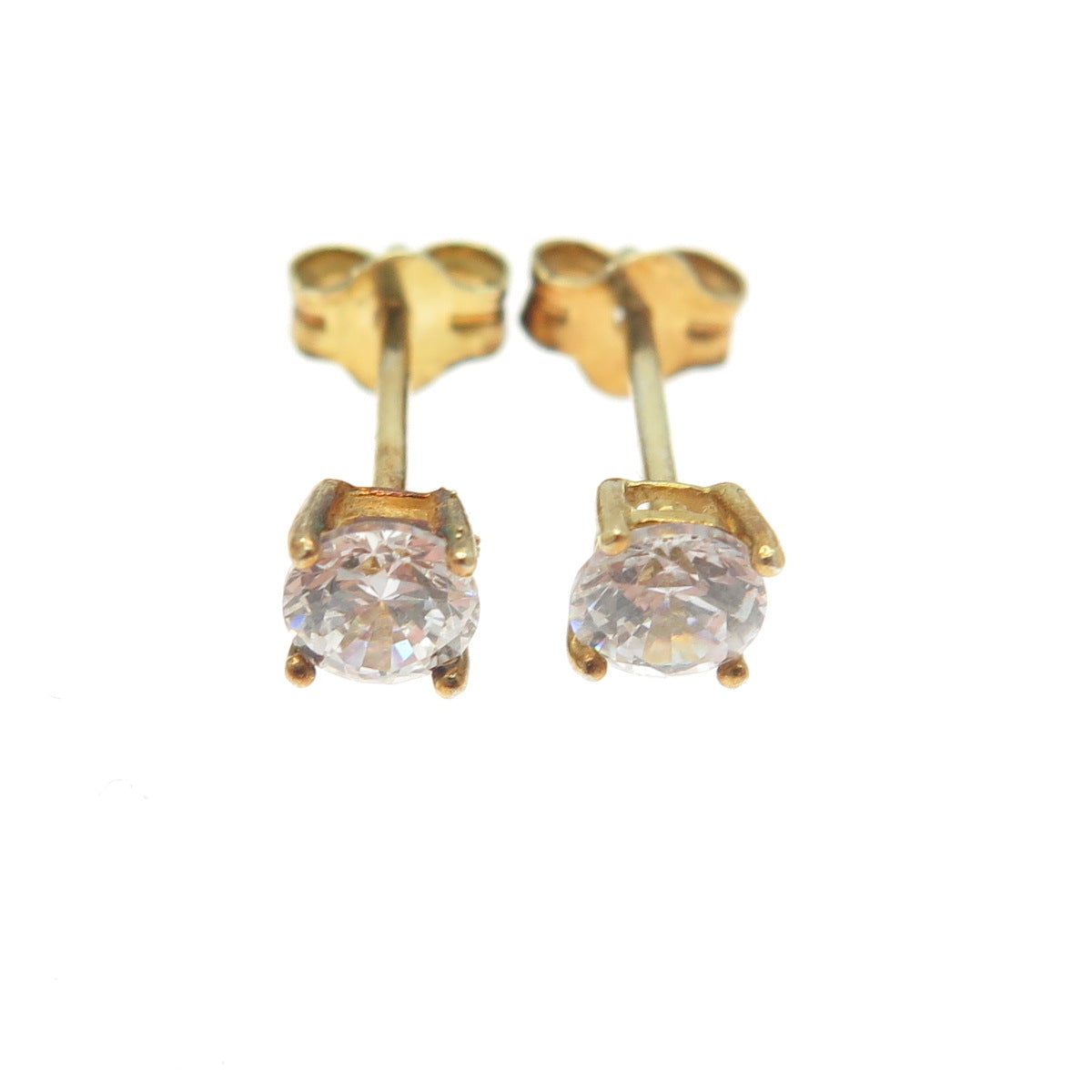 925 Sterling Silver Gold Plated Round-Cut C Z Stud Earrings