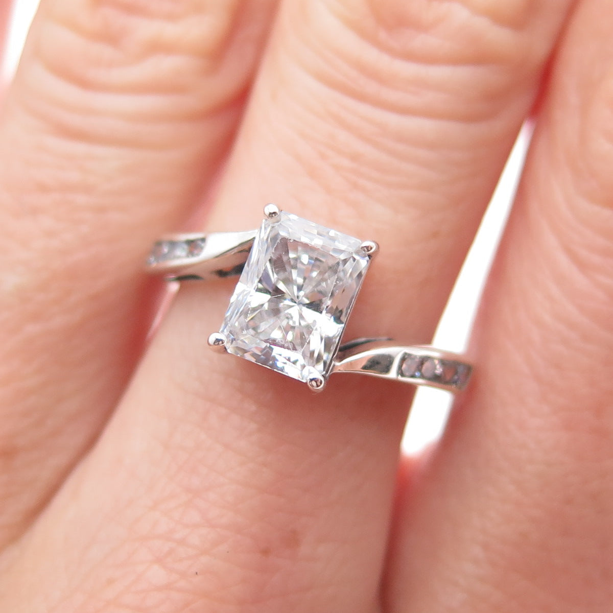 OWEN GLASS COLLECTION Sterling Radiant & Round-Cut C Z Engagement Ring Size 7
