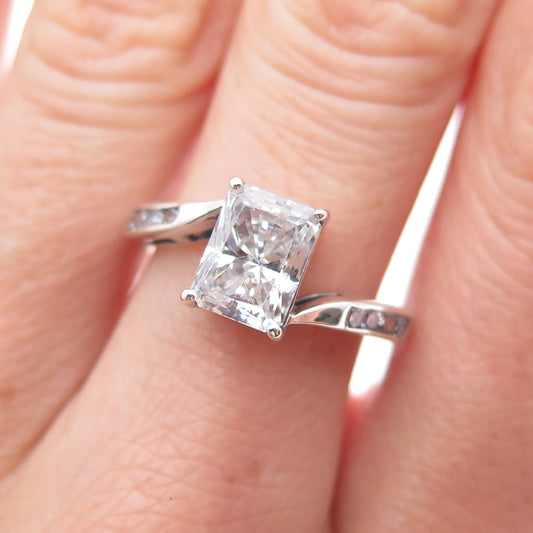 OWEN GLASS COLLECTION Sterling Radiant & Round-Cut C Z Engagement Ring Size 7