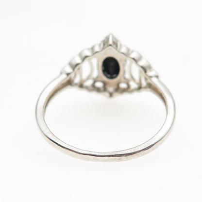 925 Sterling Silver Vintage Real Sapphire & C Z Ring Size 8.25