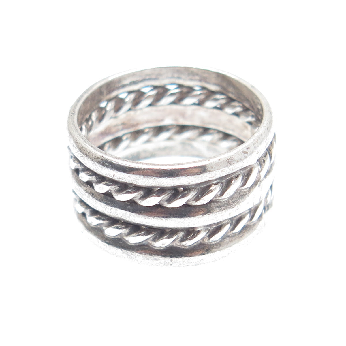 925 Sterling Silver Vintage Mexico Multi-Row Roped Oxidized Band Ring Size 6.25