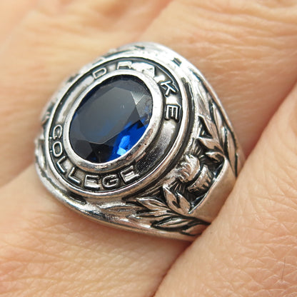 KINNEY 925 Sterling Vintage Lab-Created Sapphire Drake College Ring Size 9.25