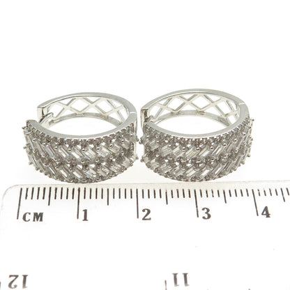 925 Sterling Silver Baguette & Round-Cut C Z Hoop Earrings