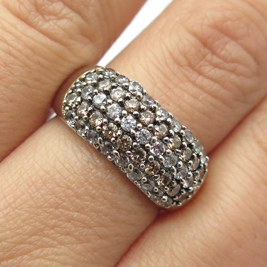 925 Sterling Silver C Z 2-Tone Domed Ring Size 7.75