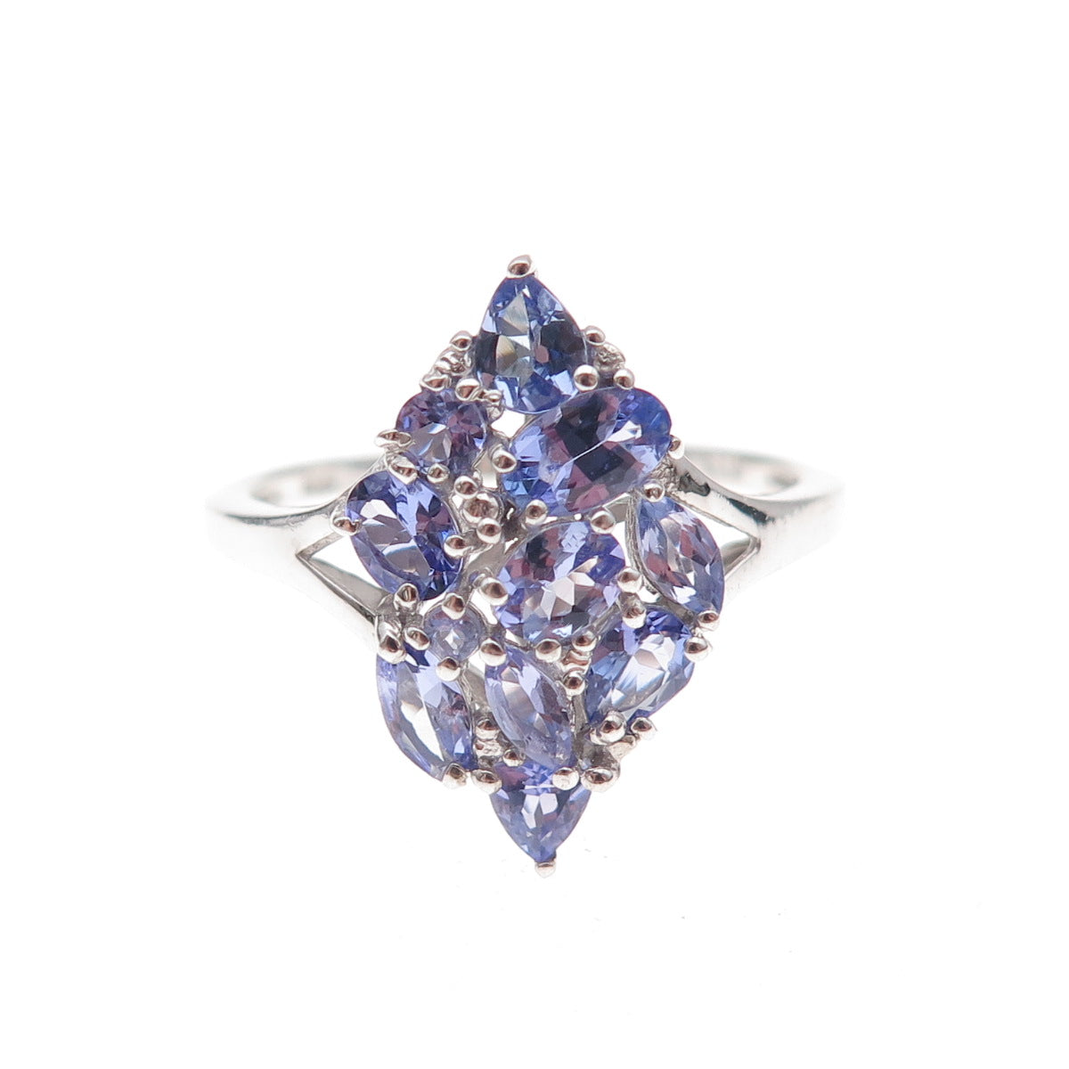 Chuck Clemency 925 Sterling Silver Real Multi-Cut Tanzanite Ring Size 8.25
