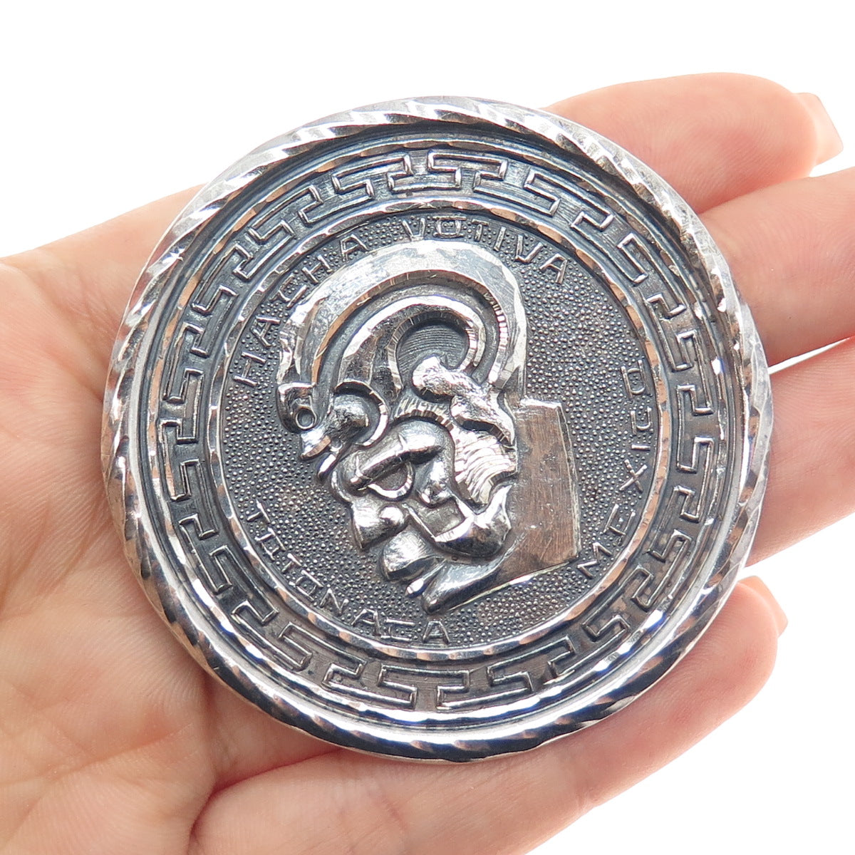 925 Sterling Silver Vintage Mexico Totonac Culture Oxidized Pin Brooch / Pendant