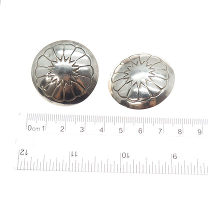 Old Pawn Sterling Silver 14K Gold Posts Vintage Flower Concho Tribal Earrings