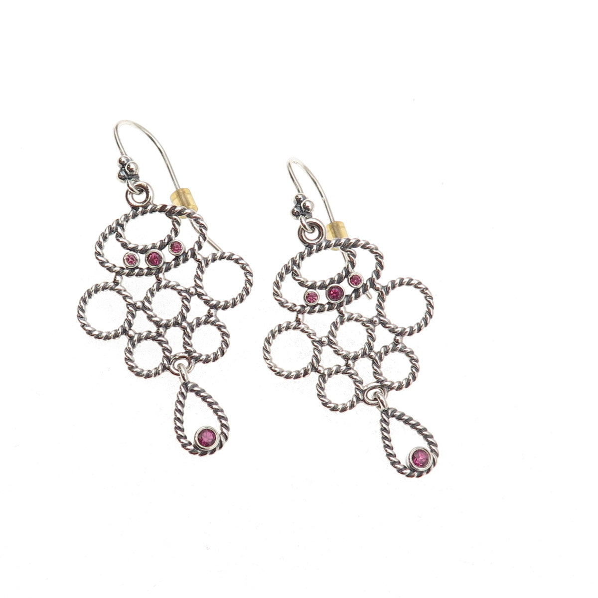 Pandora 925 Sterling Silver Real Amethyst Romance Dangle Earrings