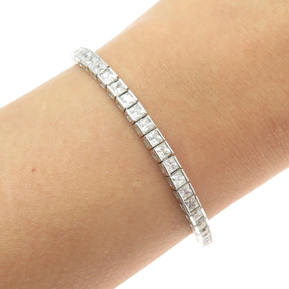 925 Sterling Silver Princess-Cut Shaped C Z Tennis Link Bracelet 7.25"