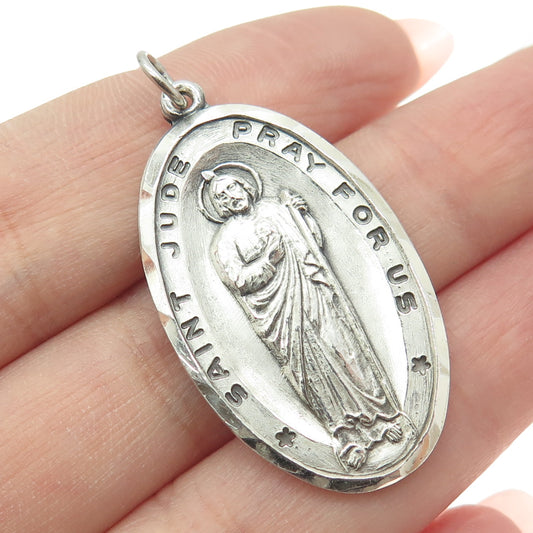 925 Sterling Silver Antique Art Deco Saint Jude Religious Medal Pendant