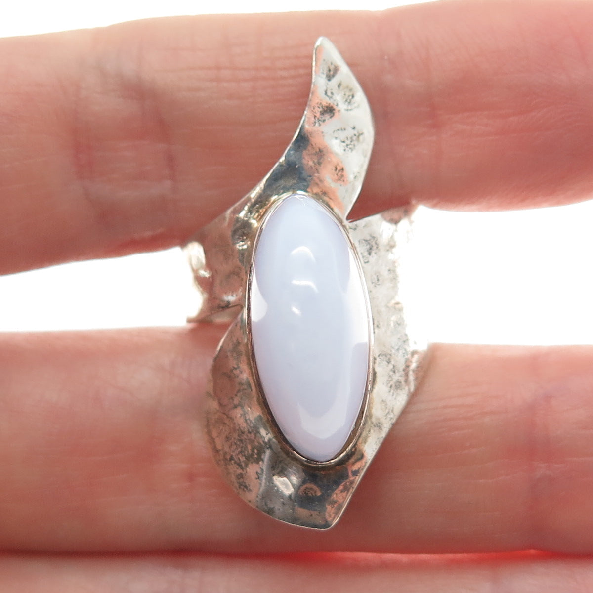 JAY KING DESERT ROSE Sterling Silver Vintage Lace Agate Hammered Ring Size 7.25