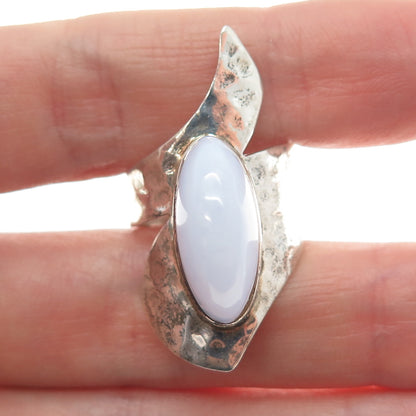 JAY KING DESERT ROSE Sterling Silver Vintage Lace Agate Hammered Ring Size 7.25