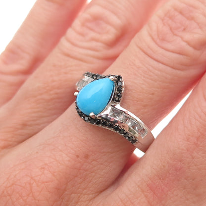 Chuck Clemency 925 Sterling Silver Real Turquoise White Topaz Spinel Ring Size 8
