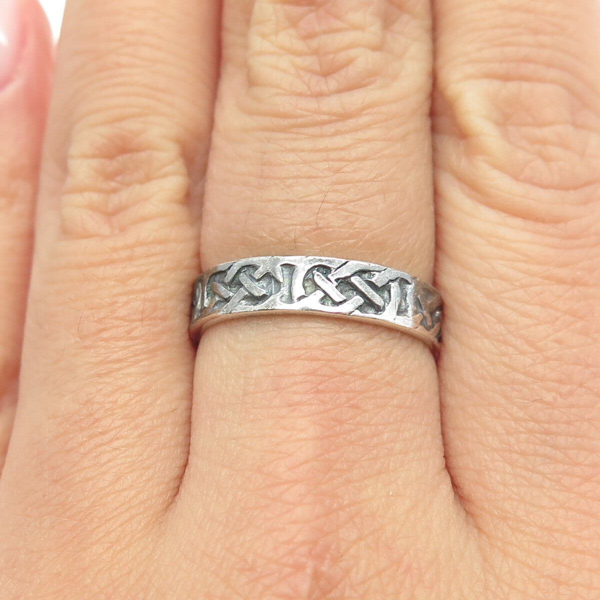 CHAPAL ZENRAY 925 Sterling Silver Vintage Celtic Knot Band Ring Size 8