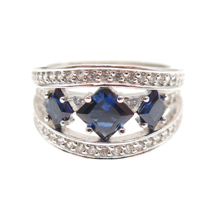 925 Sterling Silver Lab-Created Sapphire & C Z Ring Size 7.25
