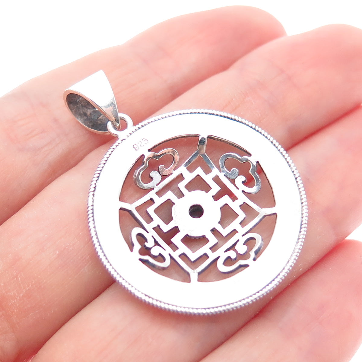 925 Sterling Silver Vintage Real Tourmaline Ornate Charm Pendant