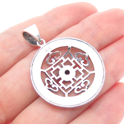 925 Sterling Silver Vintage Real Tourmaline Ornate Charm Pendant