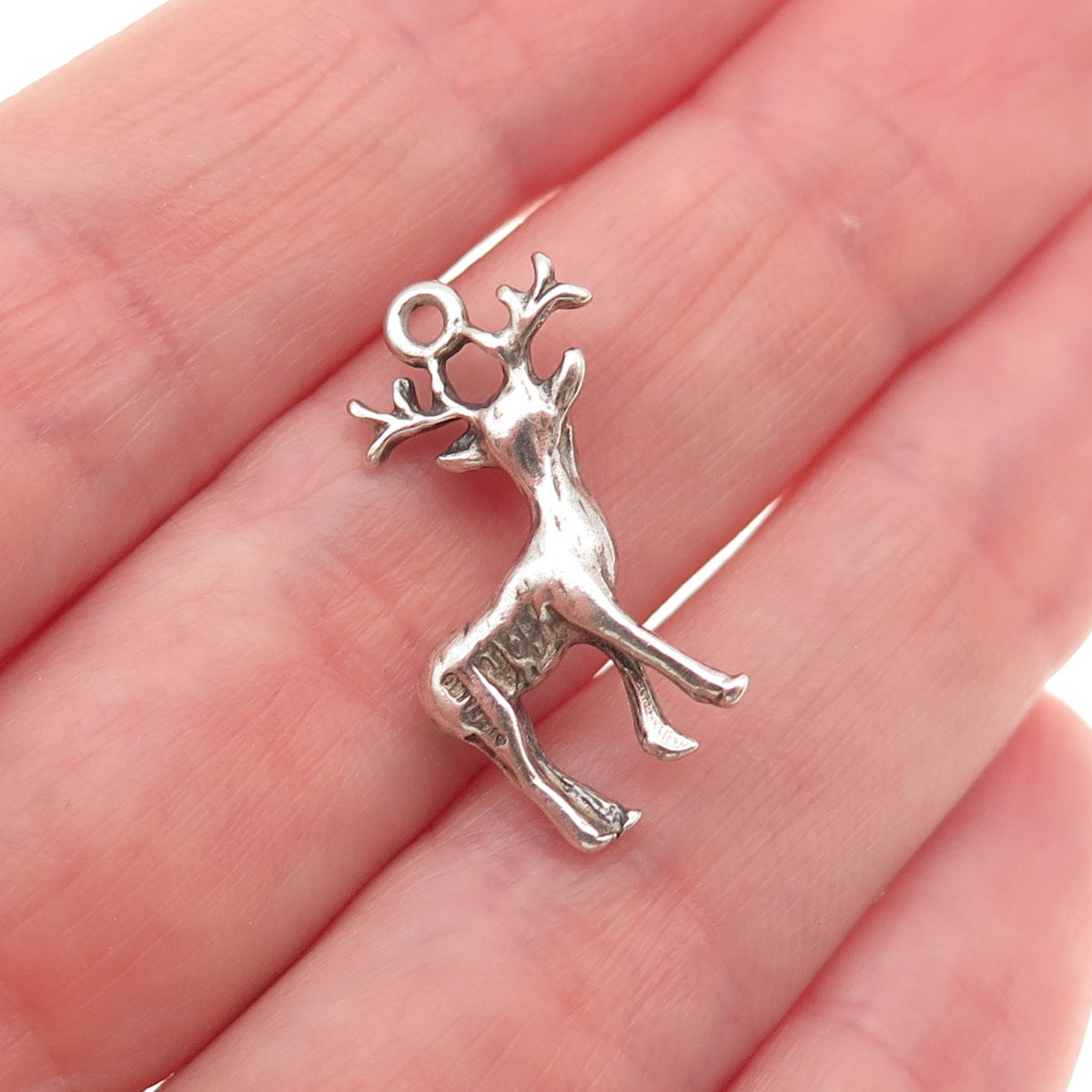 925 Sterling Silver Vintage Deer Oxidized Mini Charm Pendant
