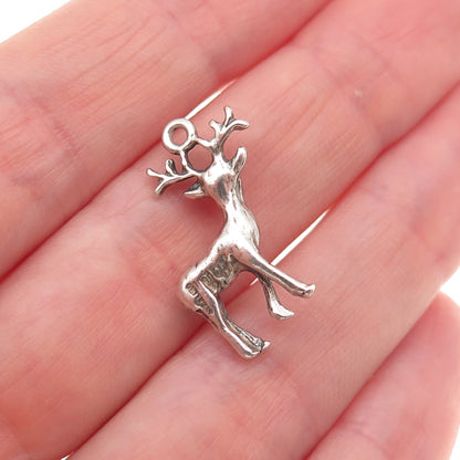 925 Sterling Silver Vintage Deer Oxidized Mini Charm Pendant