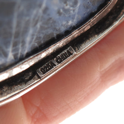 925 Sterling Silver Vintage Real Sodalite Modernist Chain Necklace 16-18"