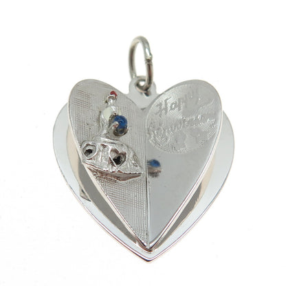 925 Sterling Silver Antique Art Deco M&M Enamel Glass Happy Anniversary Pendant