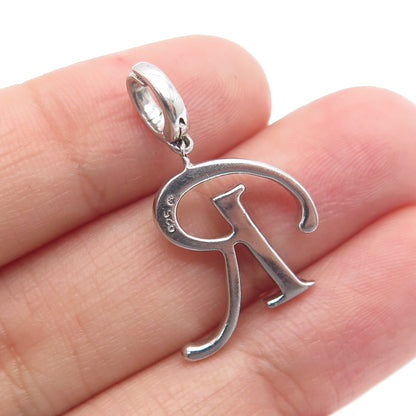 925 Sterling Silver Real Round-Cut Diamond Letter "R" Charm Pendant