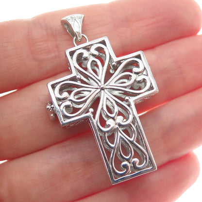 925 Sterling Silver Vintage Heart Ornate Cross Locket Pendant