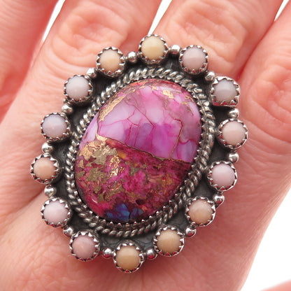 925 Sterling Silver Vintage Real Pink Mohave Turquoise Conch Shell Ring Size 9.5