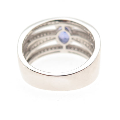 Chuck Clemency 925 Sterling Silver Real Tanzanite & White Topaz Ring Size 8.25
