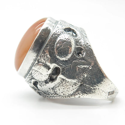925 Sterling Silver Vintage Real Agate Gem Adjustable Ring Size 7-9