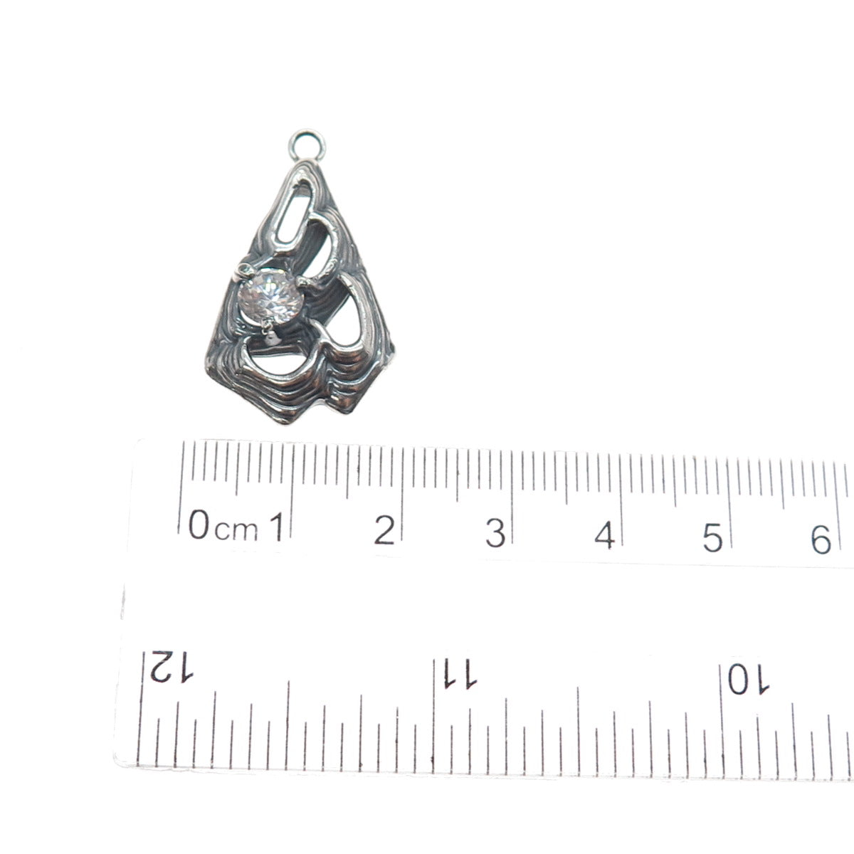925 Sterling Silver Vintage Round-Cut C Z Modernist Oxidized Charm Pendant