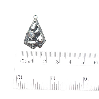 925 Sterling Silver Vintage Round-Cut C Z Modernist Oxidized Charm Pendant