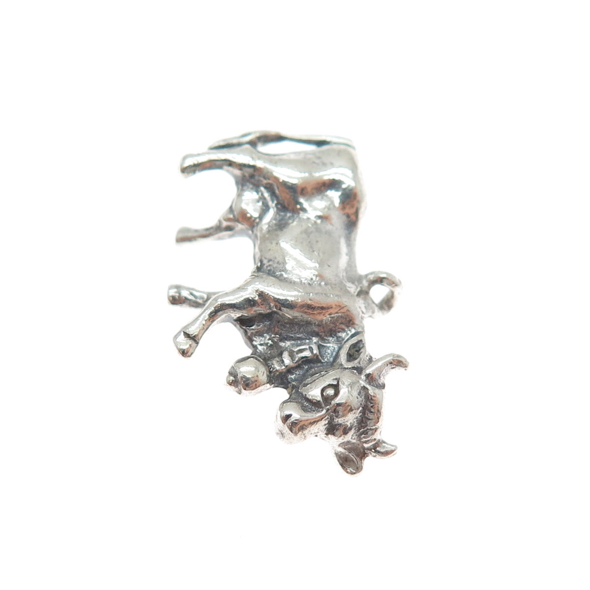835 Silver Vintage European Cow Oxidized Minimalist 3D Charm Pendant