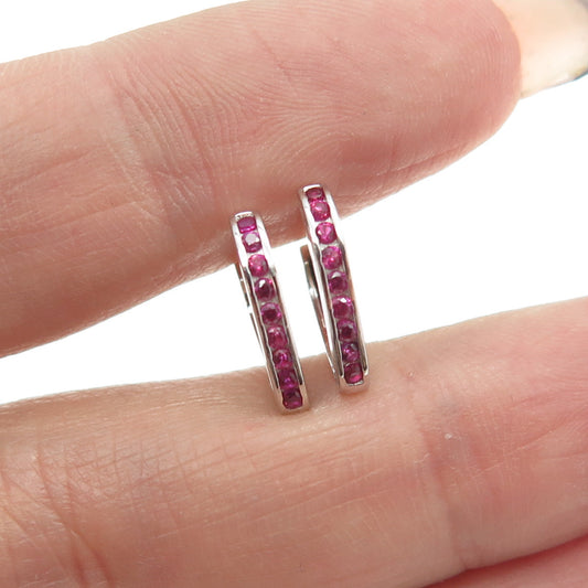 925 Sterling Silver Round-Cut Pink C Z Hoop Earrings