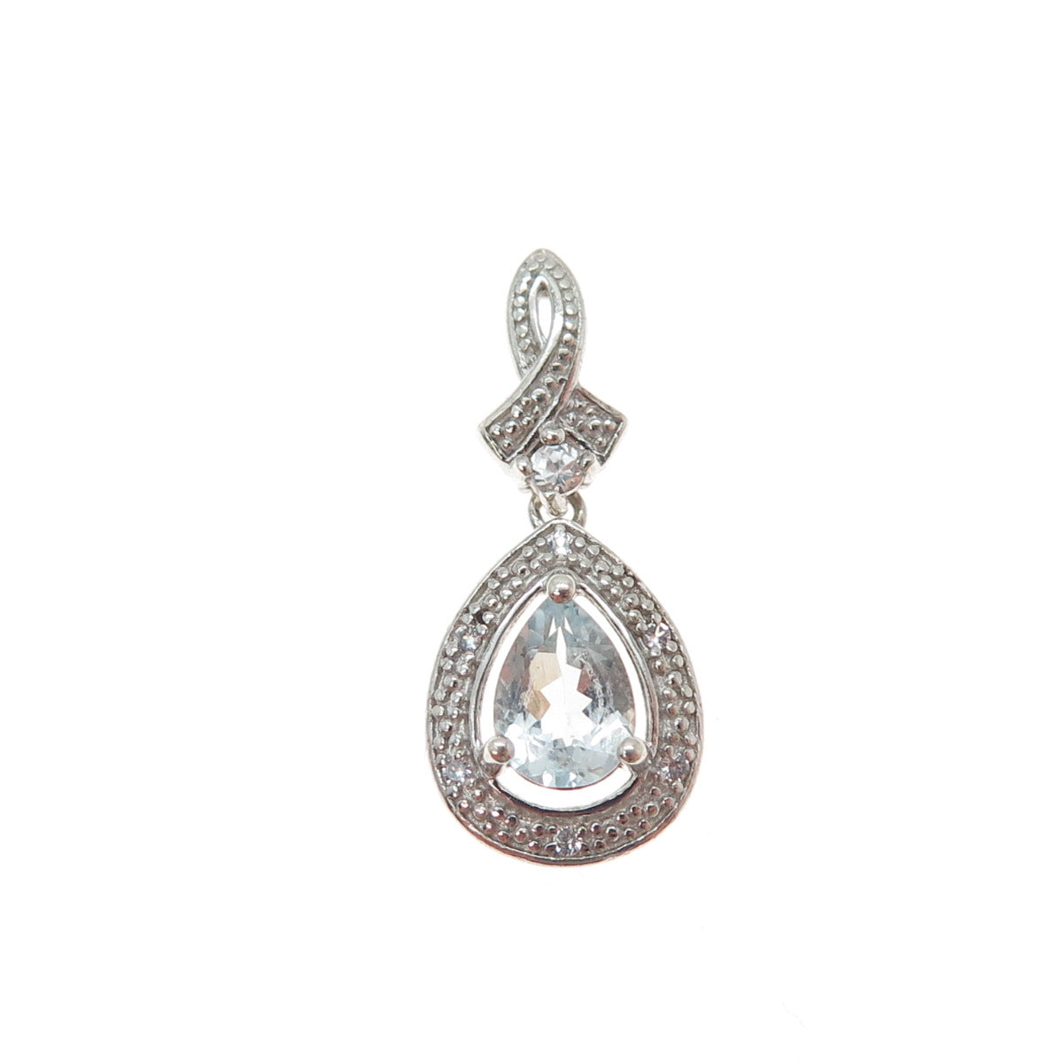 925 Sterling Silver Real White Topaz & Aquamarine Teardrop Minimalist Pendant