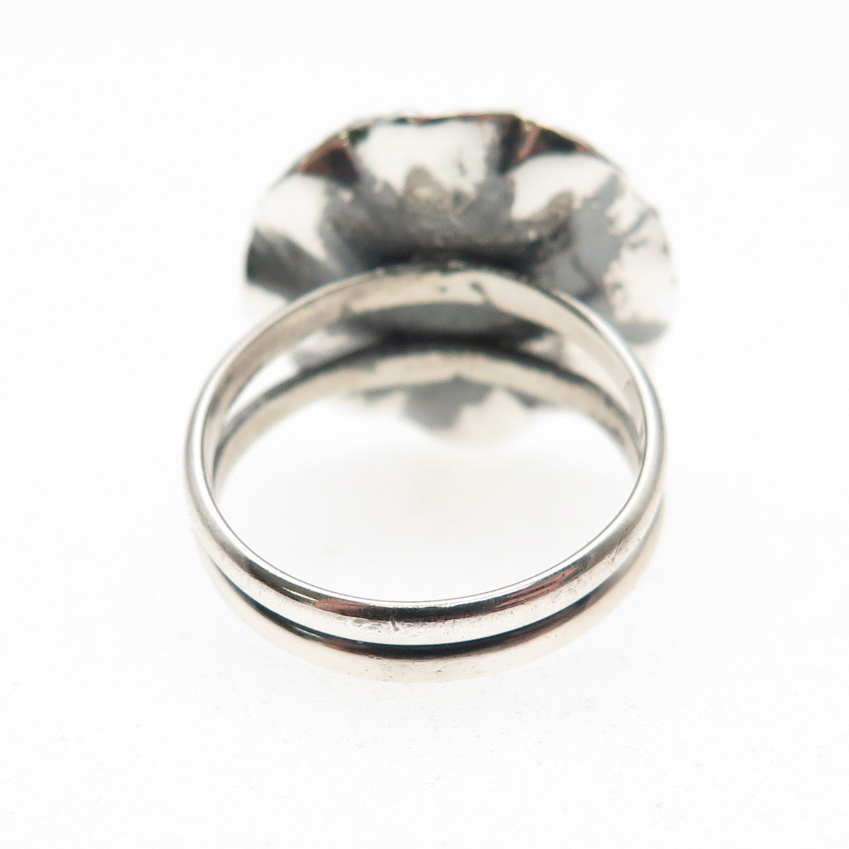 H & BJ Mackie 925 Sterling Vintage Real Pearl Modernist Oxidized Ring Size 5.25
