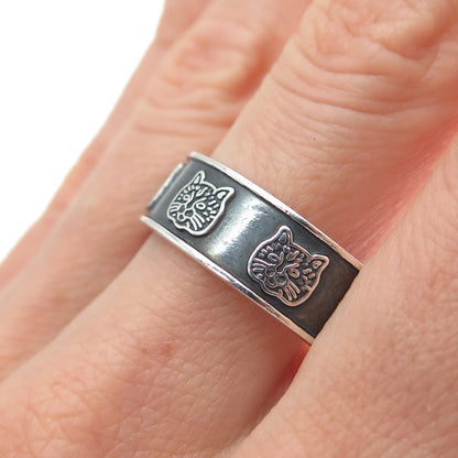 925 Sterling Silver Vintage Mexico Cat All Around Oxidized Band Ring Size 12.25