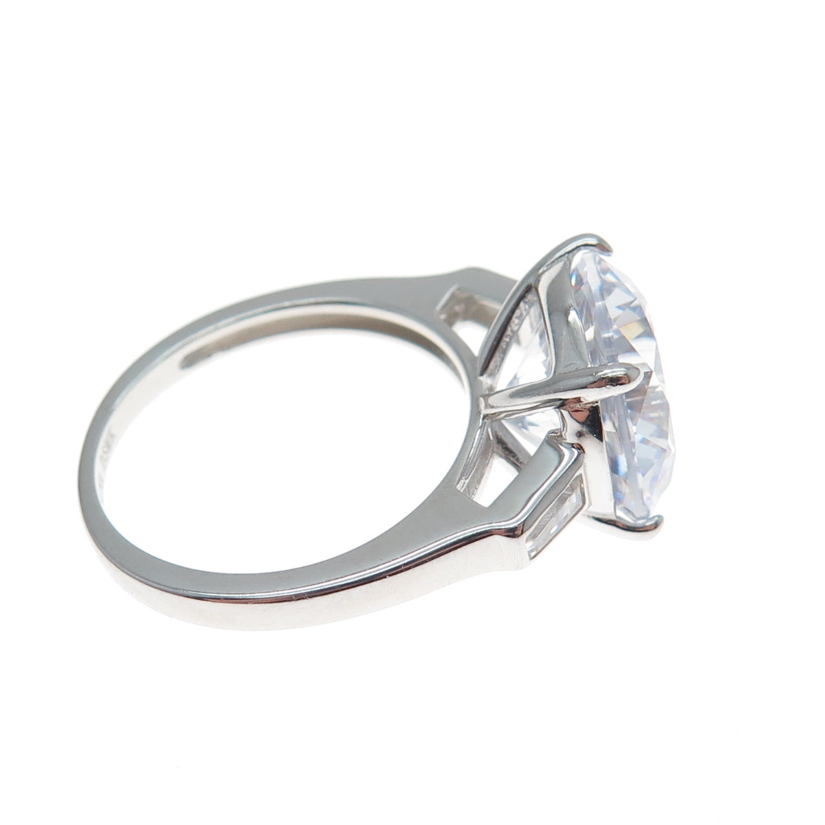 DSMK 925 Sterling Silver Round Tapered Baguette-Cut C Z Engagement Ring Size 6.5
