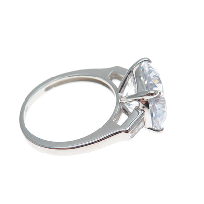 DSMK 925 Sterling Silver Round Tapered Baguette-Cut C Z Engagement Ring Size 6.5