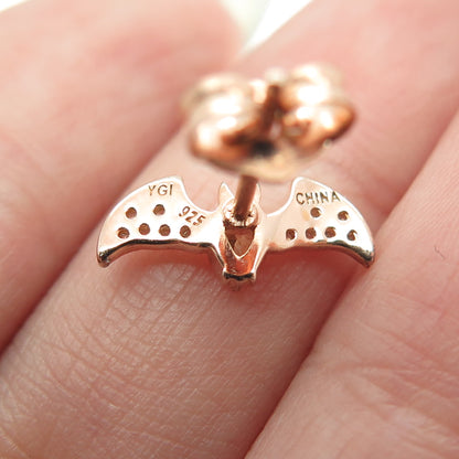 925 Sterling Silver Rose Gold Plated Round & Pear-Cut C Z Bat Stud Earrings