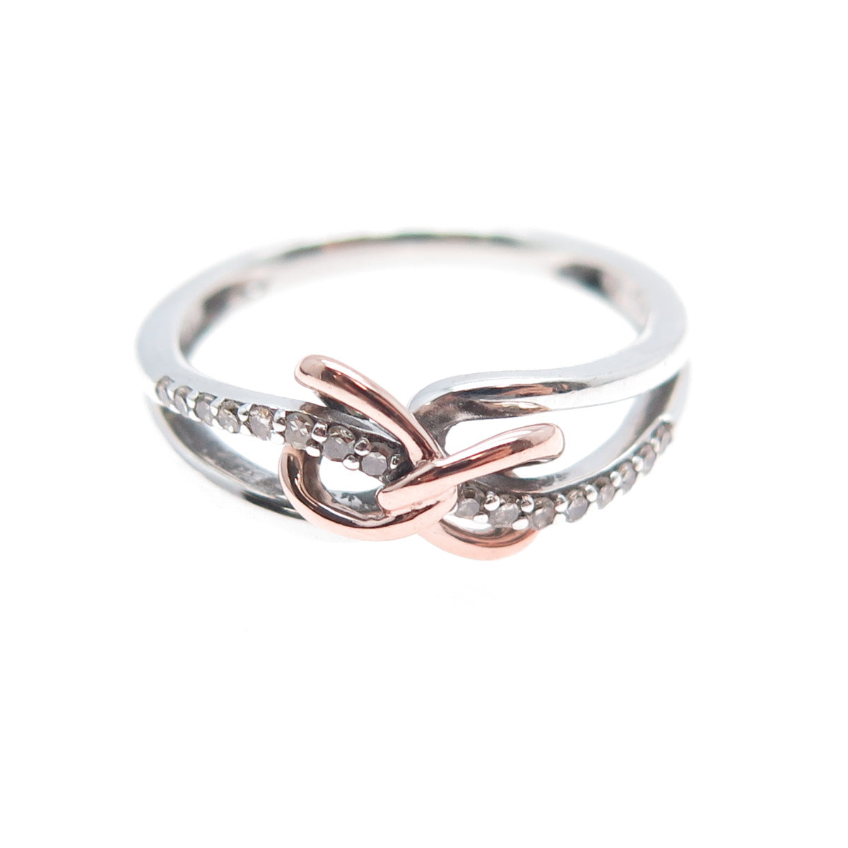 925 Sterling Silver 10K Rose Gold Real Diamond Infinity Heart Ring Size 7.25