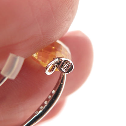 925 Sterling Silver Canary & White C Z Dangle Earrings