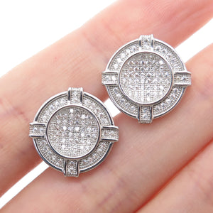 925 Sterling Silver Round-Cut C Z Sparkle Wheel Stud Earrings