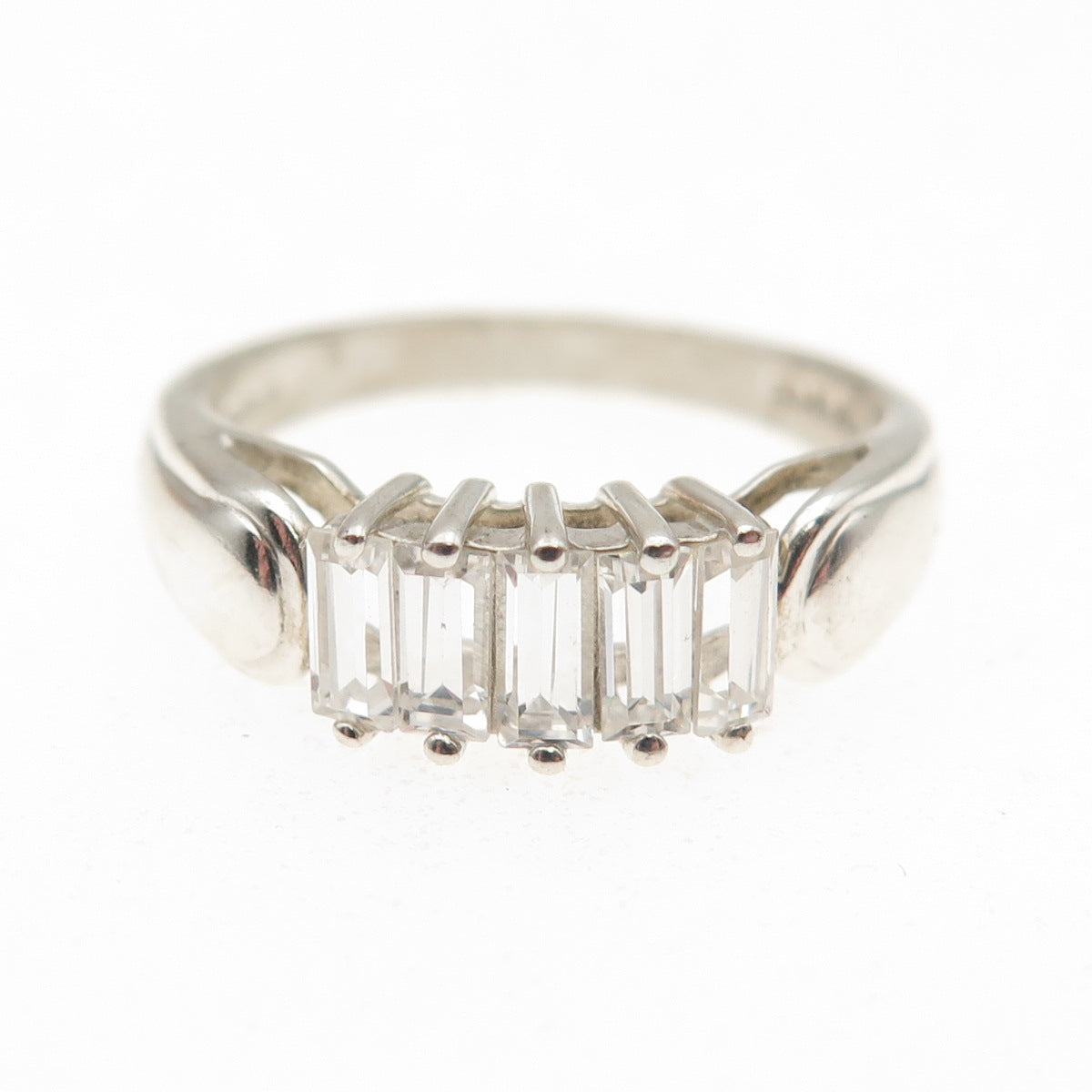 925 Sterling Silver Emerald-Cut C Z Promise Ring Size 7