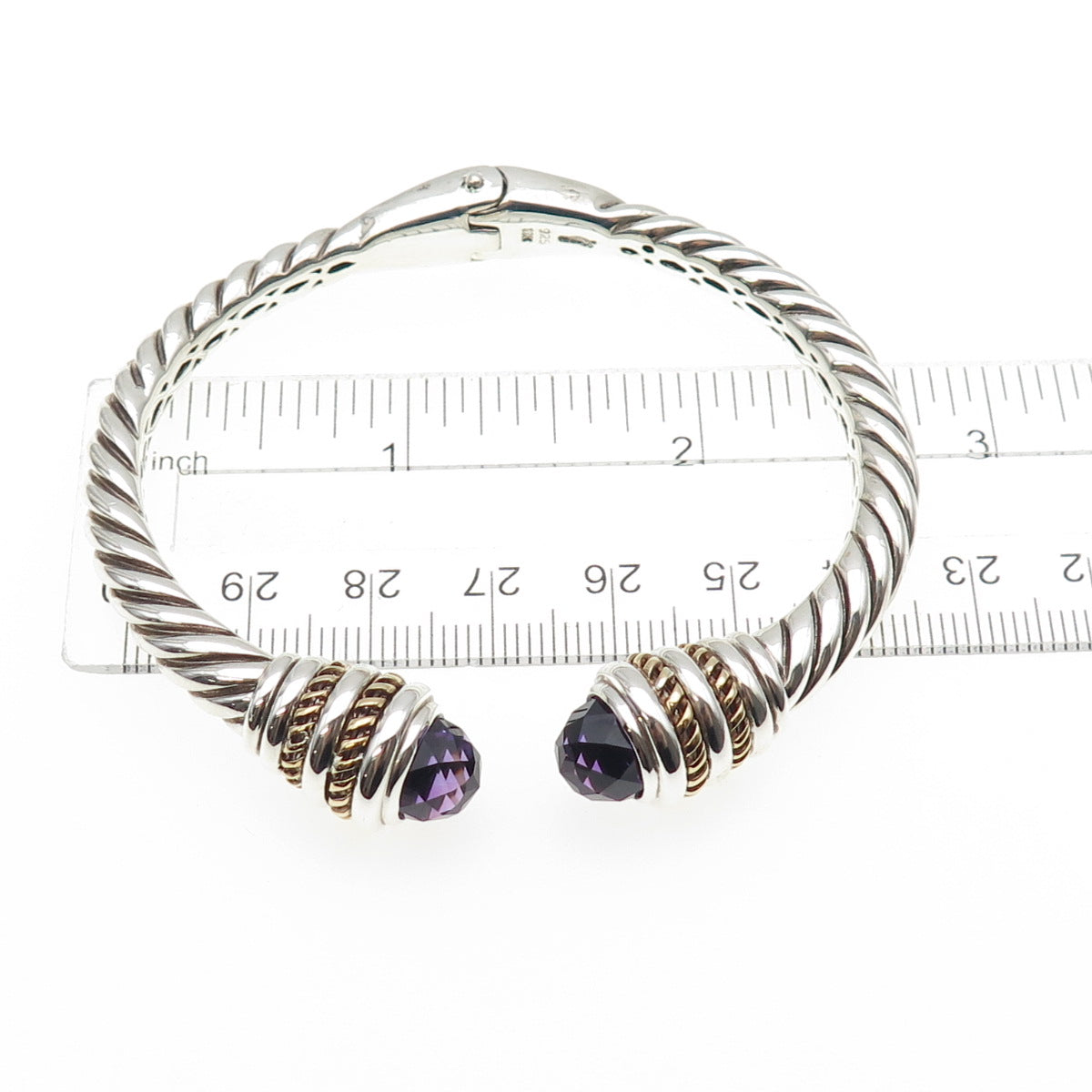 Lorenzo 925 Sterling Silver 18K Gold Vintage Real Amethyst Bracelet 6.5"