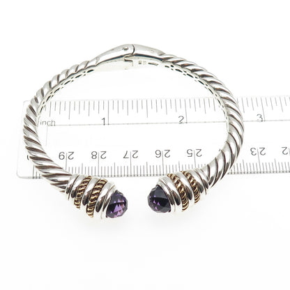 Lorenzo 925 Sterling Silver 18K Gold Vintage Real Amethyst Bracelet 6.5"