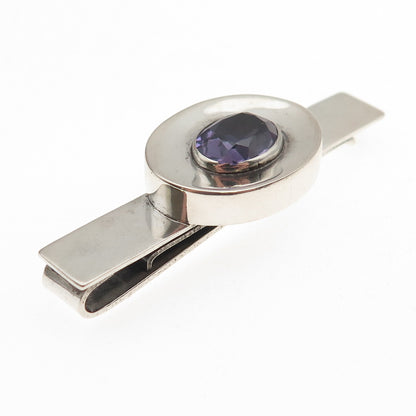 925 Sterling Vintage Mexico Lab-Created Peacock Sapphire Modernist Tie Clip