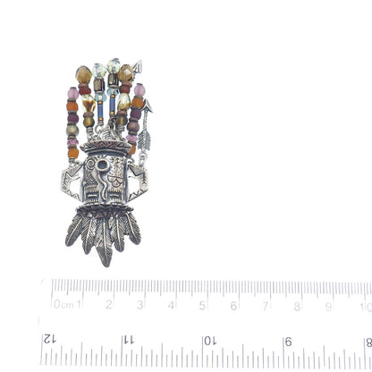 ROBERT SHIELDS Old Pawn Sterling Multi-Crystal Kachina Brooch (missing 1 arrow)