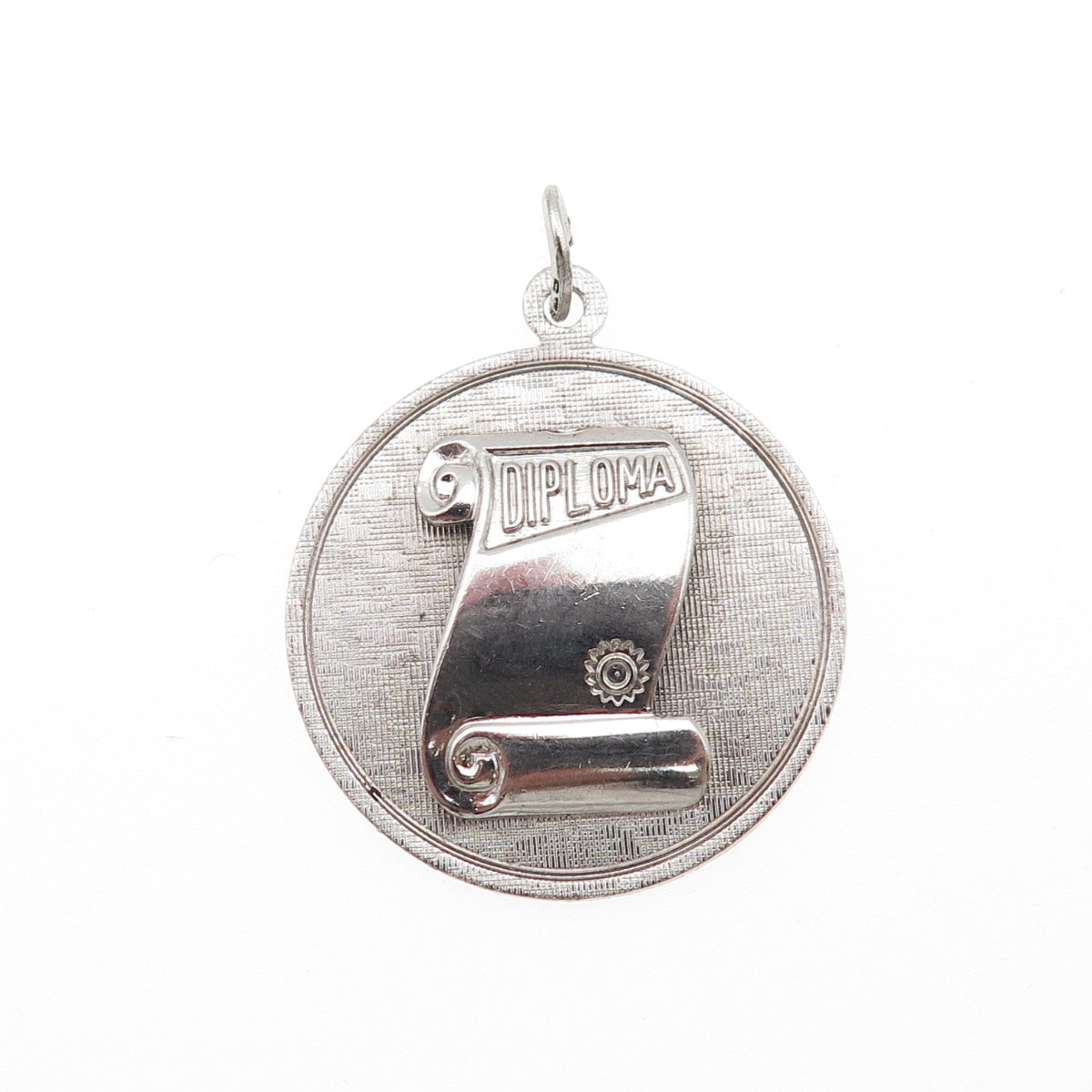 BEAU 925 Sterling Silver Vintage Diploma Round Tag Charm Pendant